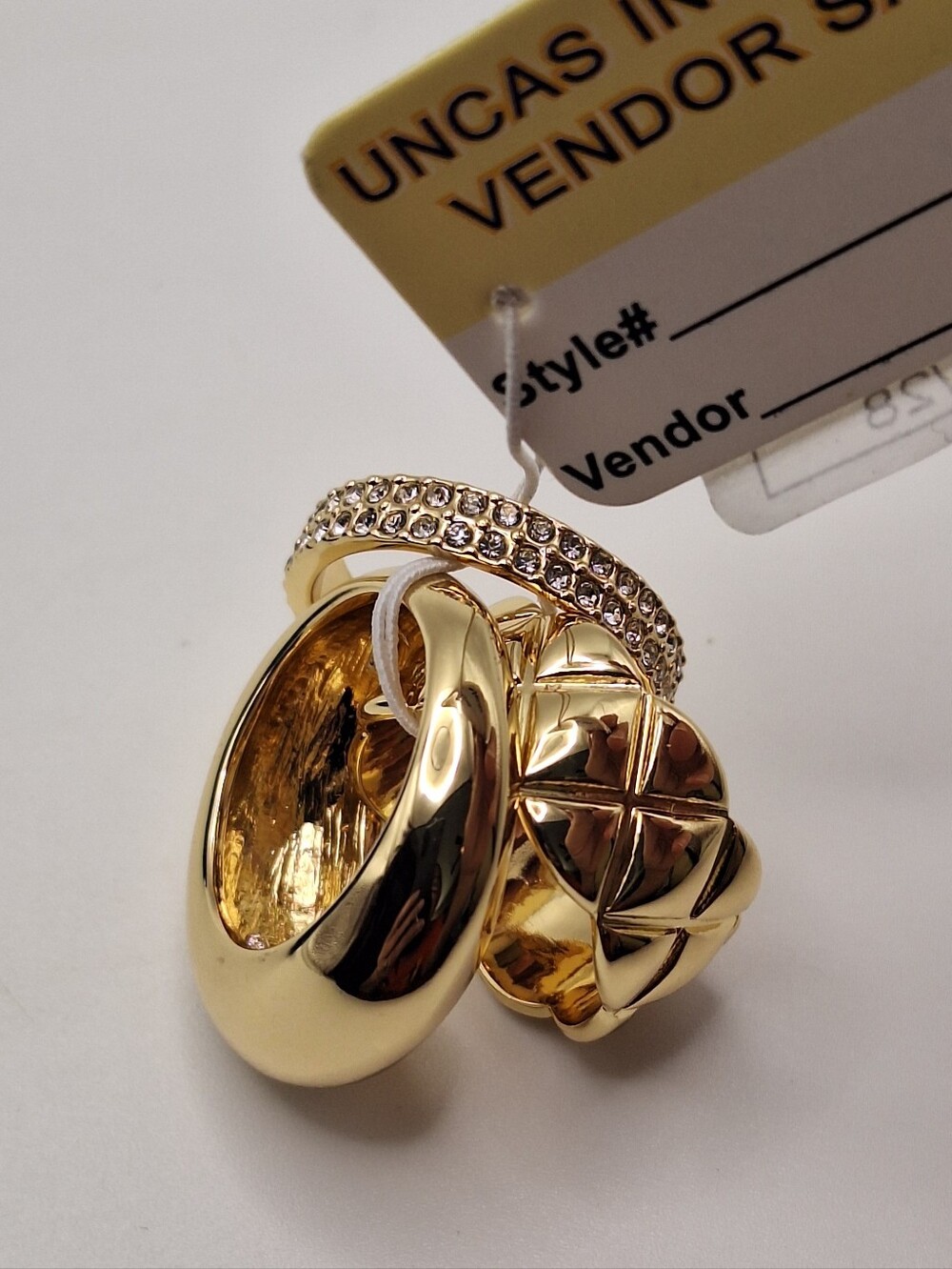 Nordstrom Size 9 Gold Tone Statement Ring Set Rhinestone Stackable 3 Pc - Picture 6 of 11